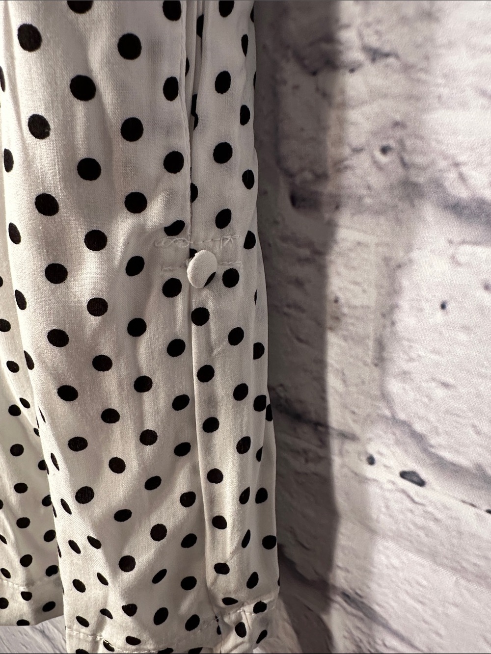 Polka Dot V-Neck Short Sleeve Romper with Black Waistband - White/Black - Picture 7 of 14